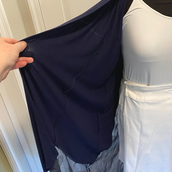 LAVANYA 3X Navy Rayon knit Hi-Lo Duster w/Luxurious embroidered chiffon panel - Picture 6 of 9